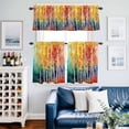 thumbnail image 2 of Colorful Forest Kitchen Curtains Valances and Tiers Set of 3 Retro Red Orange Green Tree Watercolor Botanical Tier Curtains and Valance with Rod Pocket for Small Windows, 27.5"x24", 2 of 9