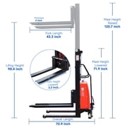 Handle Semi-Electric Pallet Stacker Load 3300lbs 98 Lift Height Forklift Adjust