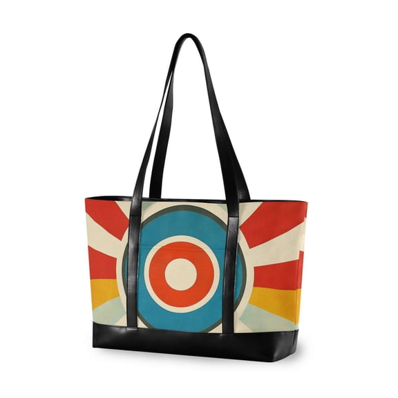 FORMRS Canvas Laptop Tote Bag for Women with 15.6" Computer Compartments Shoulder Handbag, Colorful Circles
