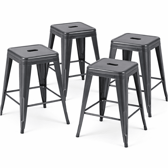JERFIT Set of 4 Backless Metal Bar Stools, Counter Height Stools with Easy Assembly, Space-Saving Design for Kitchen Island, Home Bar, Dining Room, Cafe (Gray)