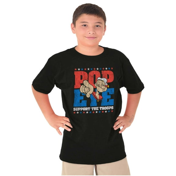 Popeye Sailor Man Support the Troops Crewneck T Shirts Boy Girl Teen Brisco Brands XS