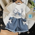thumbnail image 7 of Kids Girls 2-Piece Short Sleeve Outfits Printed Crew Neck Top and Shorts Fashionable Summer Casual Clothes for Girls White Size 6-7 Years, 7 of 7