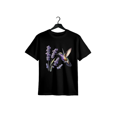 thumbnail image 1 of Women's casual t-shirt printed with lavender hummingbird motif, black crewneck top, machine washable, all-season comfortable, regular fit, women's t-shirt, comfortable clothing, fun design, loose fit, 1 of 6