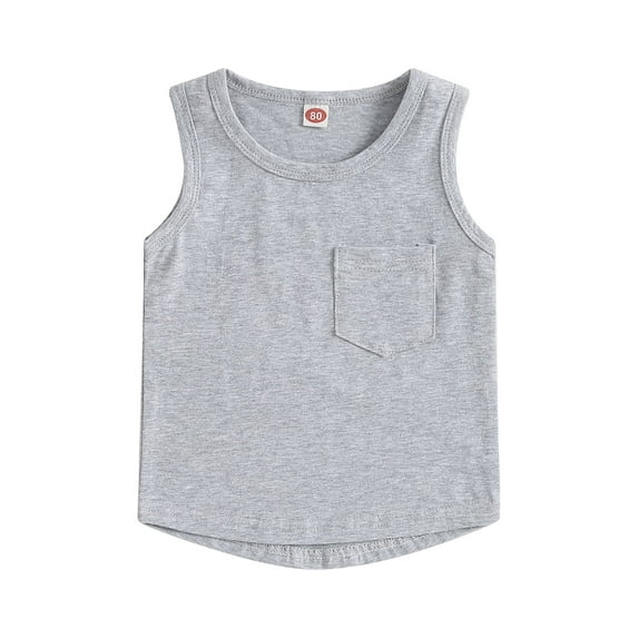Franhais Baby Boys Tank Top, Sleeveless Crew Neck Solid Color Tops with Pocket Summer Clothes 6M-4T