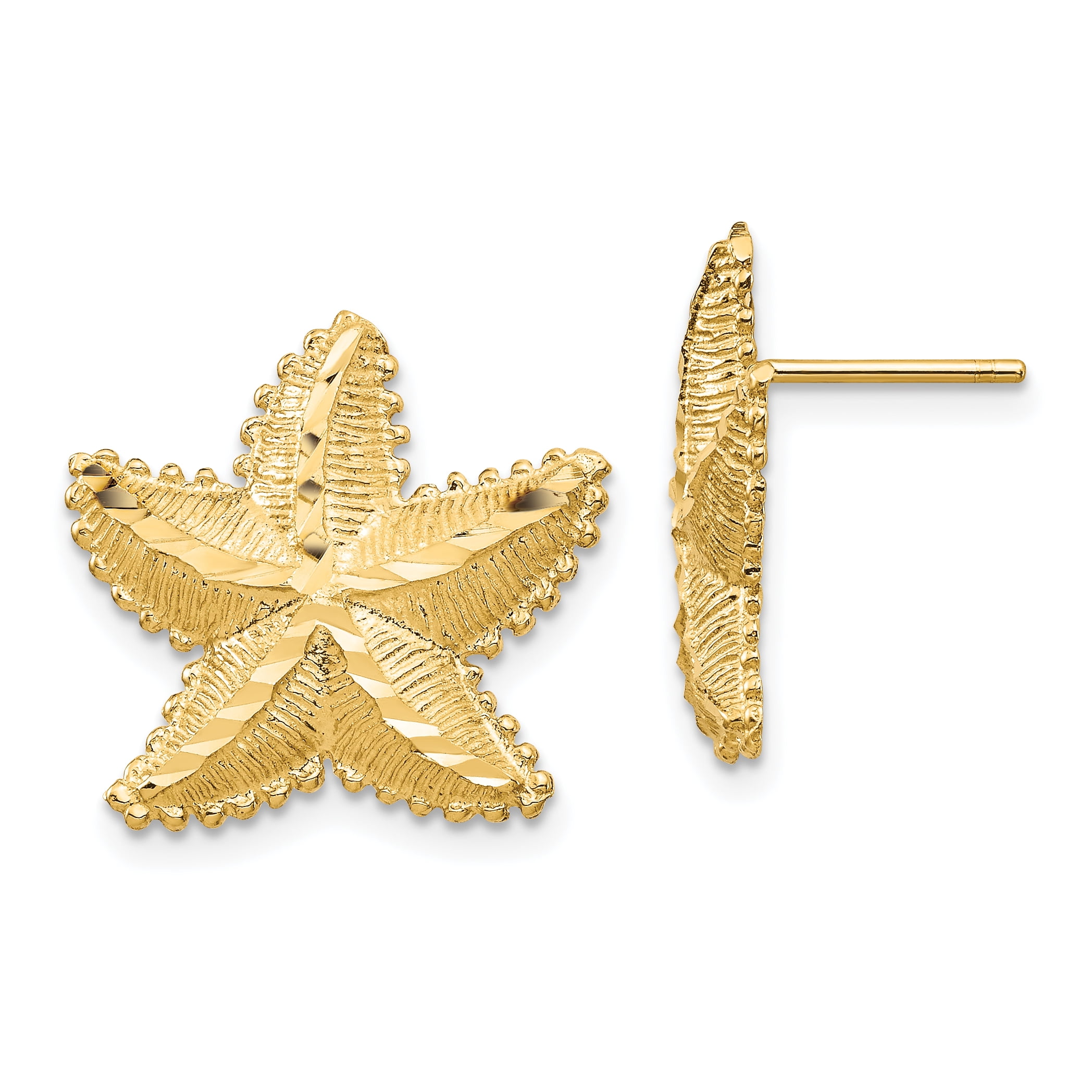 14k Polished Diamond-cut Starfish Post Earrings in 14k Yellow Gold