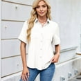 thumbnail image 2 of Womens Button Down Shirt Casual Short Sleeve Collared Work Blouse with Pocket White XXL, 2 of 7