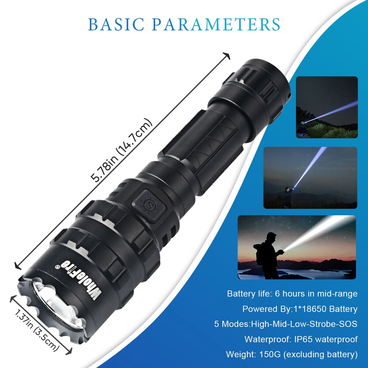 2Pack Rechargeable Flashlights LED High Lumens 5 Lighting Modes Adjustable Focus Flashlight with Rechargeable Battery for Camping, Hiking