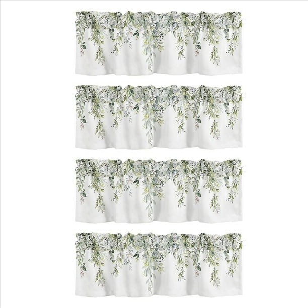 4X Cenefa de Cortina Verde para Ventanas, Cenefa con Bolsillo para Varilla de Hoja de Eucalipto de Acuarela, Tratamientos de Ventana, Hojas de Plantas