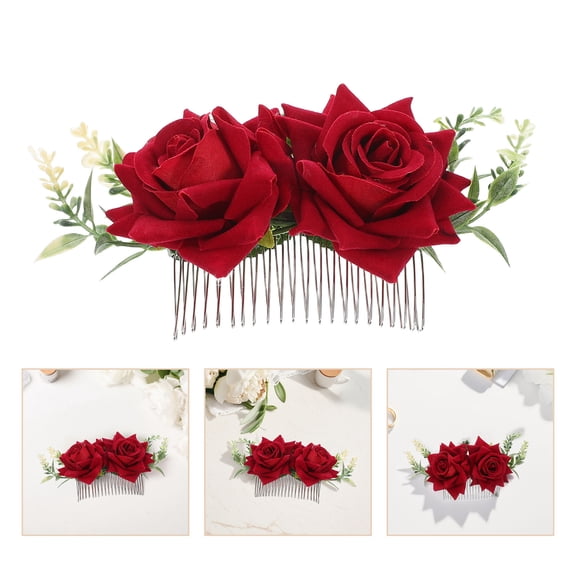 ELAYARD Floral Red Metal Side Hair Comb Clip for Weddings Parties and Bridal Hairstyles