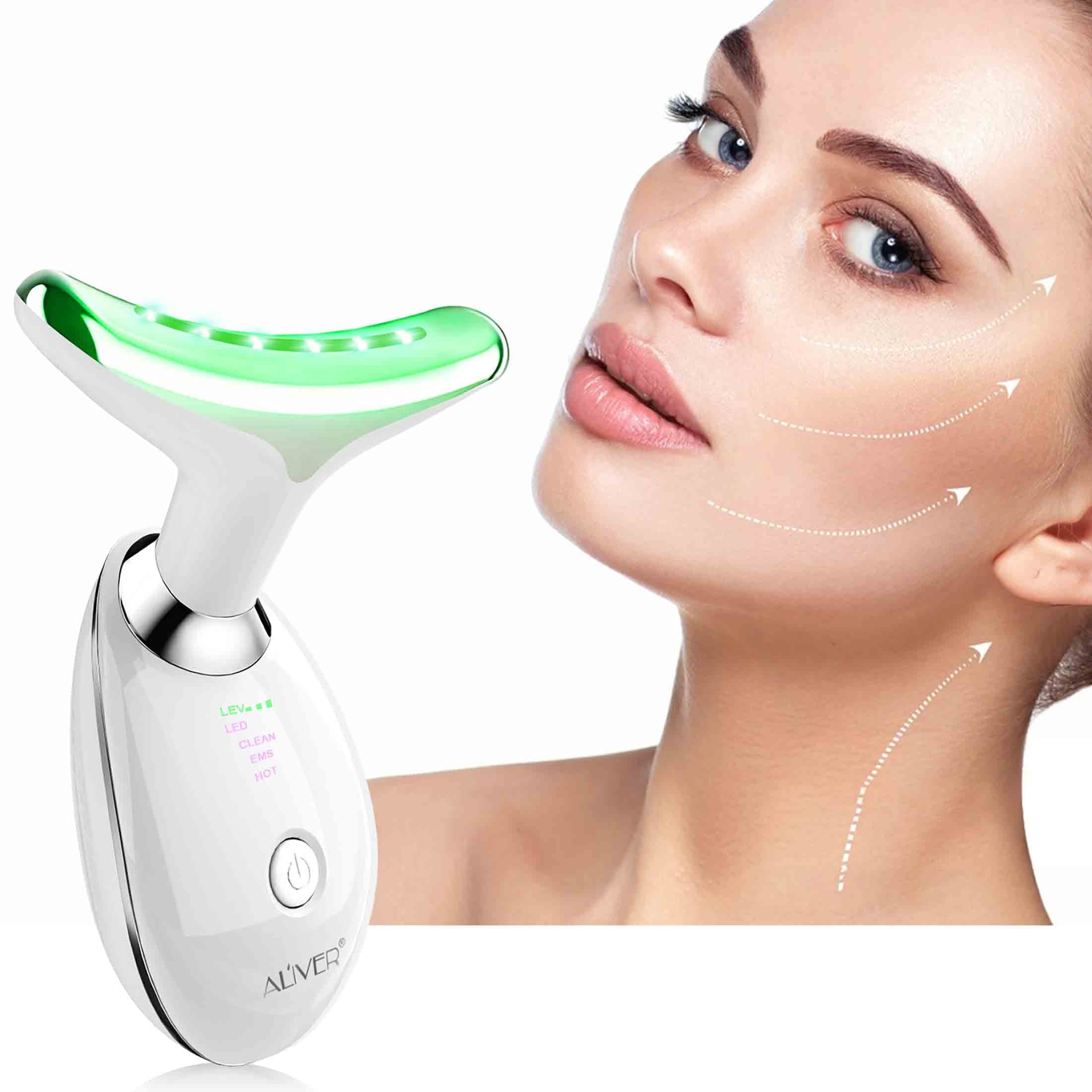 Aliver Red Light Massager for Face,Multi Color LED, Firm, Lift, And Rejuvenate the Skin,USB Charging(White)