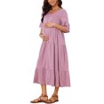 thumbnail image 4 of INSPIRE CHIC Women's Maternity Maxi Dress Short Sleeves V Neck Ruffled Sleeve for Photoshoot XL Pink, 4 of 6