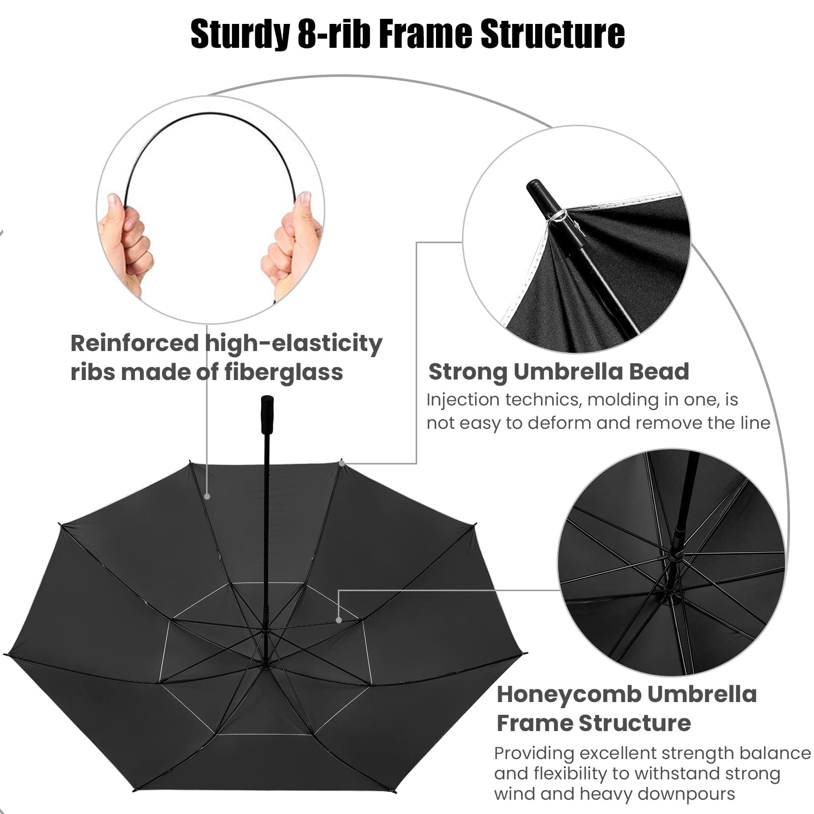 G4Free 80 Inch Huge Large Oversize Golf Umbrella Double Canopy Vented Windproof Stick Umbrellas, 6.6 Ft Heavy Duty for Outdoor Doorman Family