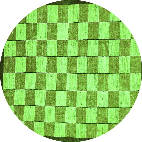 Ahgly Company Indoor Round Checkered Green Modern Area Rugs, 3' Round