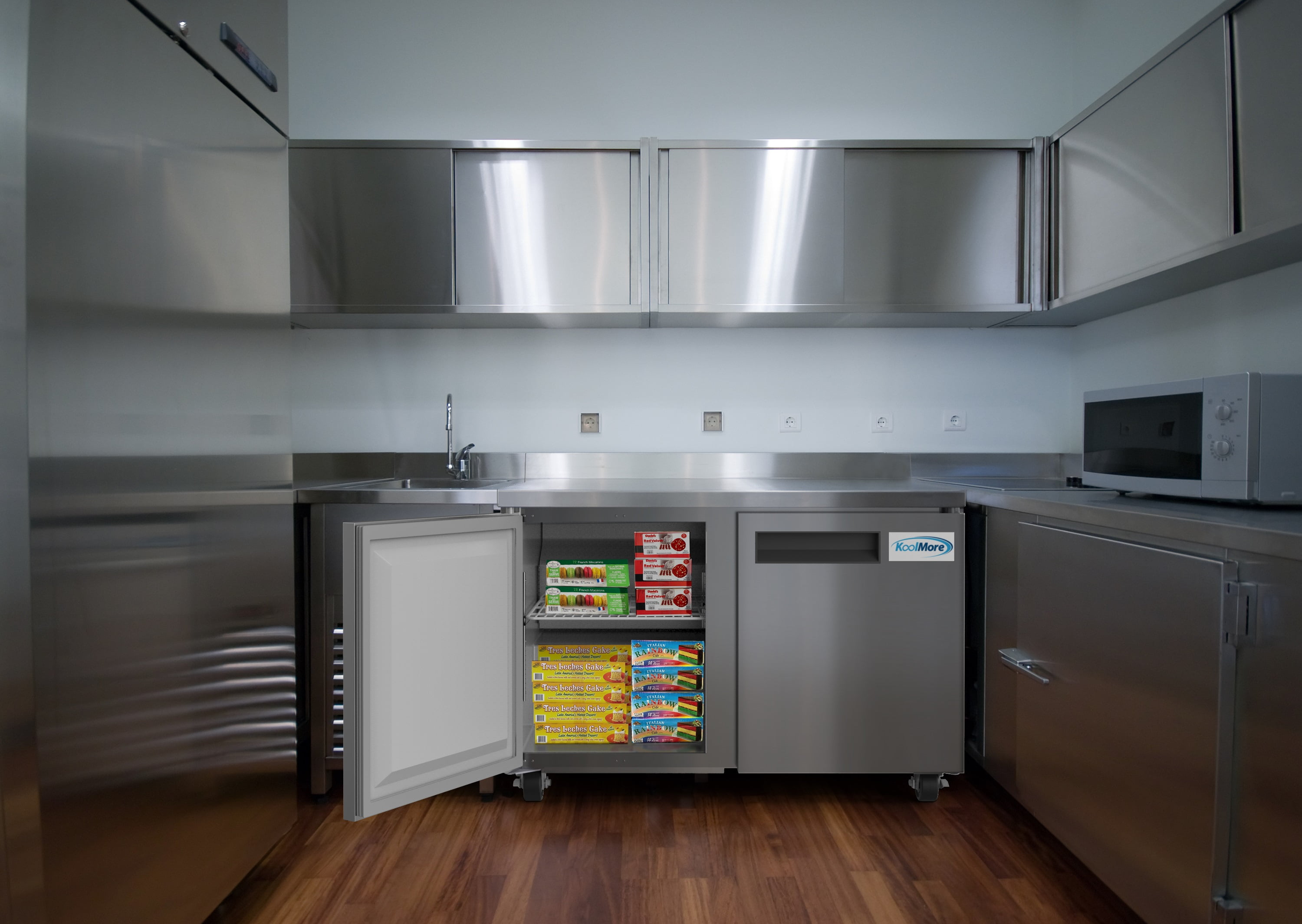 KoolMore 48 in. Stainless Steel Two-Door Worktop Commercial Freezer with 3.5 in. Backsplash, 12 Cu. ft.