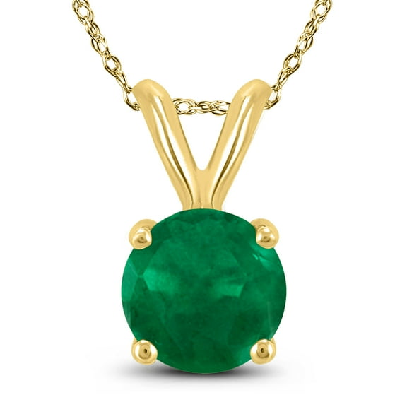 SZUL Women's 14K Yellow Gold 5MM Round Emerald Pendant