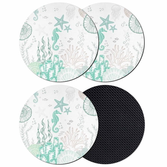 Coastal Turquoise Coasters Set of 4, Absorbent Coasters for Drinks, Coral Starfish Jellyfish Seahorse Coaster for Desk Coffee Table Protection, Home Decor House Warming Gifts 4"
