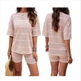 thumbnail image 3 of Conjuntos de Dos Piezas de Crochet para Mujer, Conjuntos Verano para Estar en Casa, Camisetas Corta y Pantalones Cortos, Conjunto de Playa para Vacaciones de Verano Caqui XL, 3 of 7