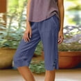thumbnail image 6 of Bermuda Shorts for Women Linen Shorts Knee Length Pull On Casual Summer Capri Pants Long Shorts Navy 2XL 16" Inseam, 6 of 6