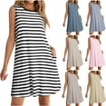 thumbnail image 1 of ZVAVZ Articles en Liquidation à Moins de 5$, Robe Décontractée Rayée pour Femmes, Mini Robe de Plage Sans Manches à Col Rond avec Poches Bleu Foncé, TG, 1 of 6