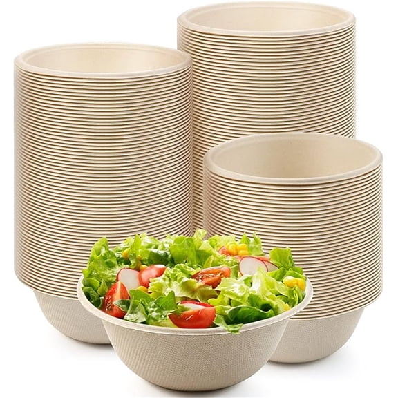 Compostable Bowls,100Pcs Compostable Disposable Bowls,Round Bowls,Biodegradable Bowls for Salad,Hot Soup,Pasta and Dessert