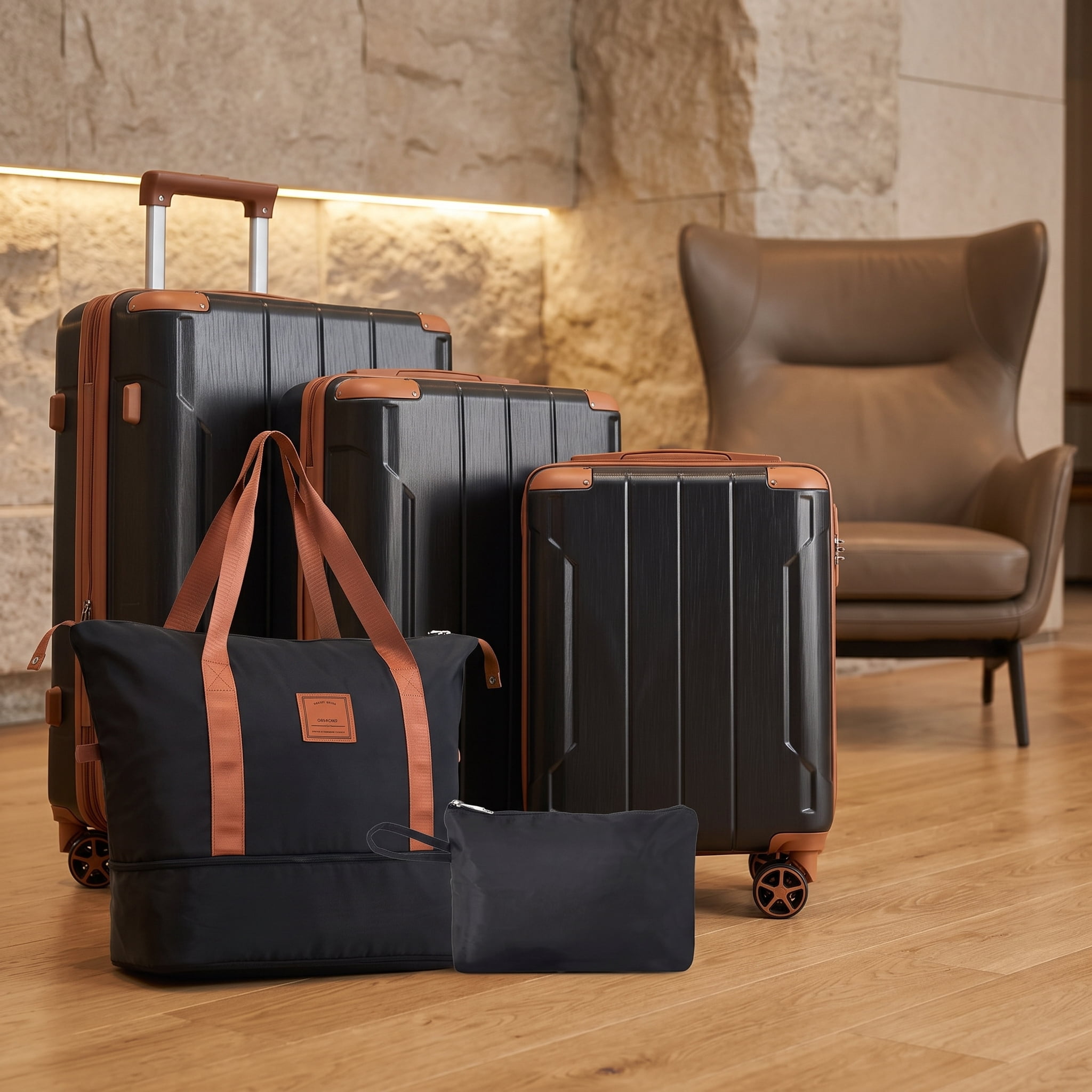 6-Piece Luggage Set, 16"20"24"28", Travel Duffel & Toiletry Bag, ABS Hard Shell, TSA Lock
