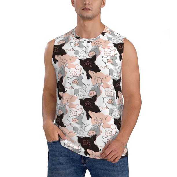Fotbe Pigs Men's Camiseta sin Mangas Estampada para Hombres, Playera Casual para Gimnasio, Entrenamiento, Playa-Small
