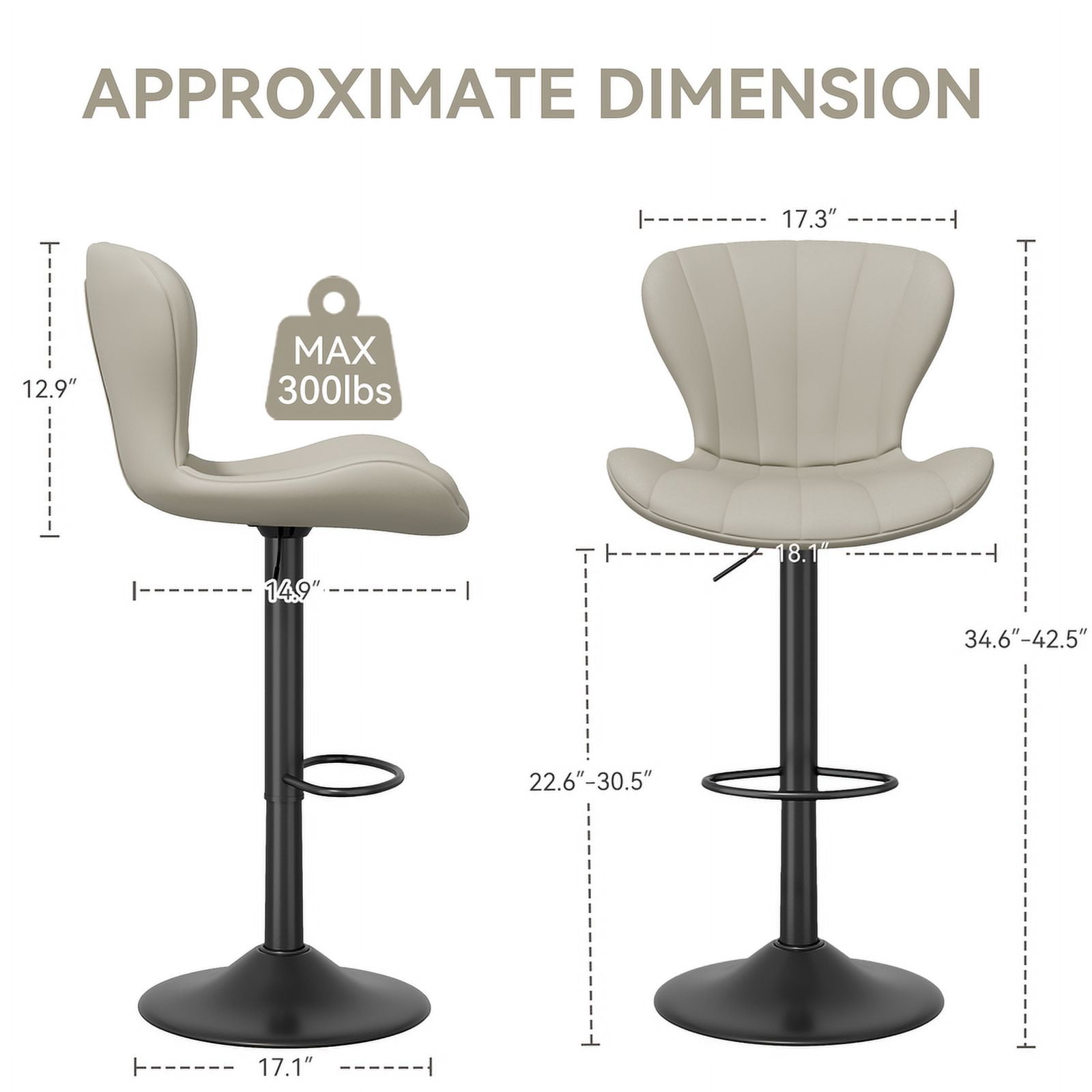 Hawsaiy Modern Swivel Bar Stools Set of 2, Faux Leather Upholstered Counter Height Bar Chairs, Waterproof Barstools for Kitchen Island & Home Bar,Khaki