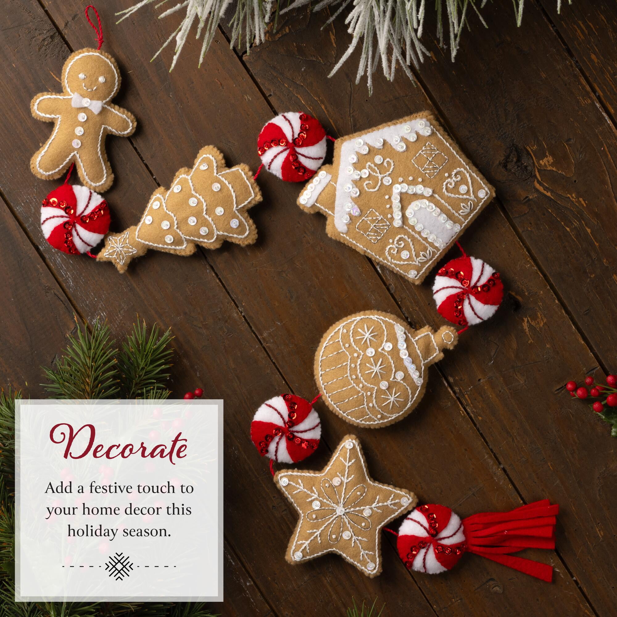 Bucilla Gingerbread Treats 4 x 33 in Felt Applique Garland Kit