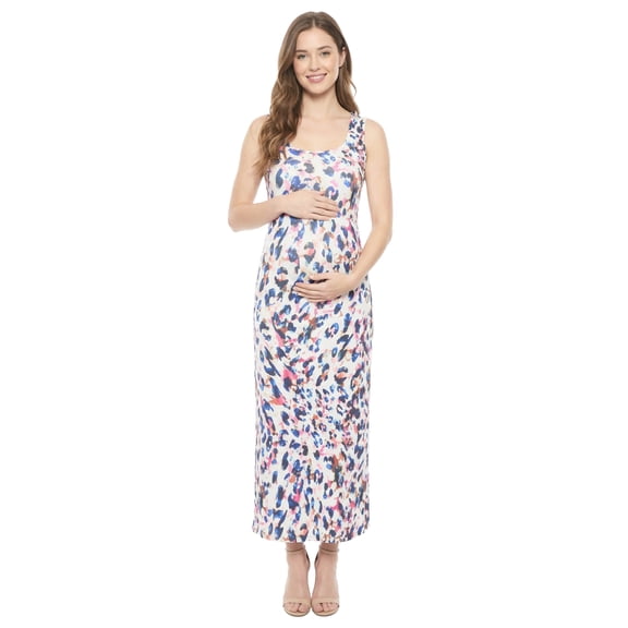 24seven Comfort Apparel Maternity Abstract Scoop Neck Sleeveless Tank Racerback Maxi Dress