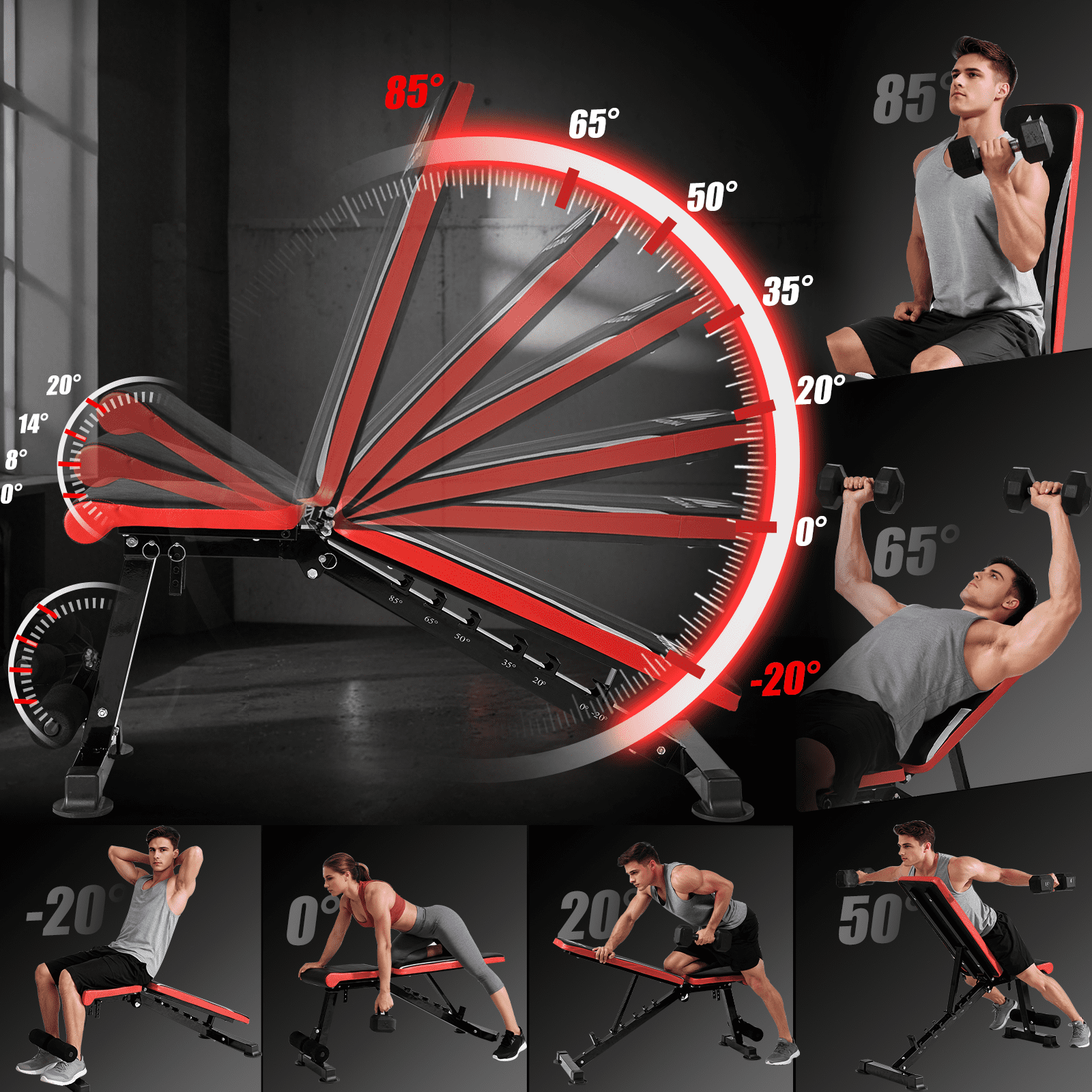900LBS Weight Bench for Home Gym，Foldable Workout Bench Press for Full Body Strength Training, Adjustable Backrests Incline/Flat/Decline Sit up Bench