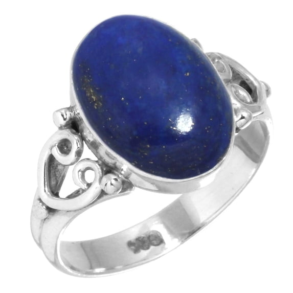 925 Silver Ring For Women - Girls Blue Real Lapis Lazuli Stone Silver Ring Size 8.5 September Birthstone Fashion Silver Ring Size 8.5 Gift For Mother On Christmas 925 Gemstone Silver Jewelry