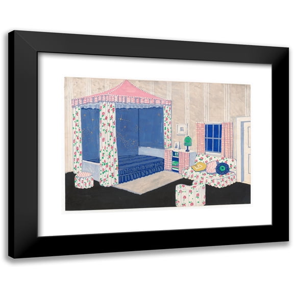Winold Reiss 14x11 Black Modern Framed Museum Art Print Titled - Design for Unidentified Bedroom with Canopy Bed.) (Interior Perspective Elevation (1910)