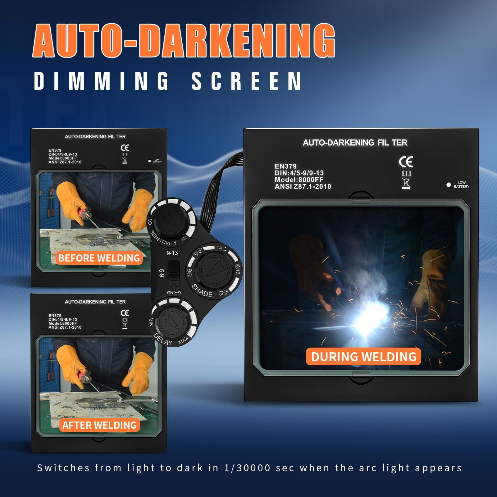 Auto Darkening Welding Lens - Welding Helmet Lens True Color Technology with 4 Arc Sensor Ajustable Shade Range 4/5-13 Automatic LCD Lens Dimming Shade Filter 4.49x5.24in Auto Welding Lens