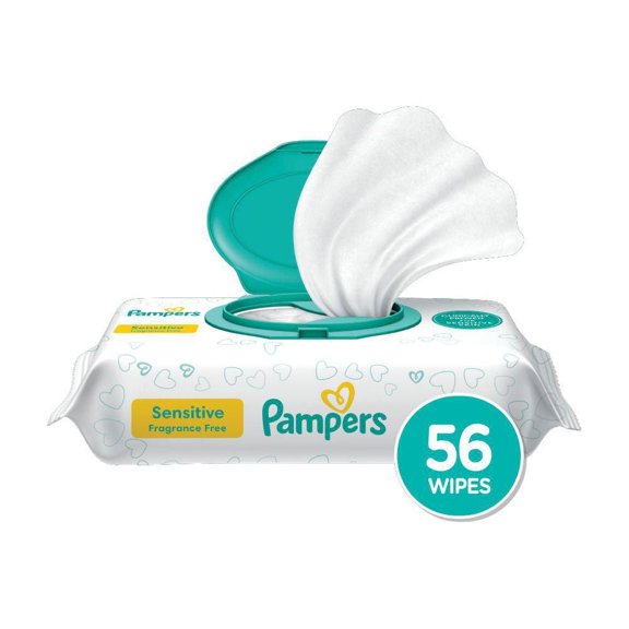 Baby Wipes Pampers Sensitive, Clinically Proven, Fragrance Free, Water Based, Hypoallergenic Baby Wipes, 56 ct