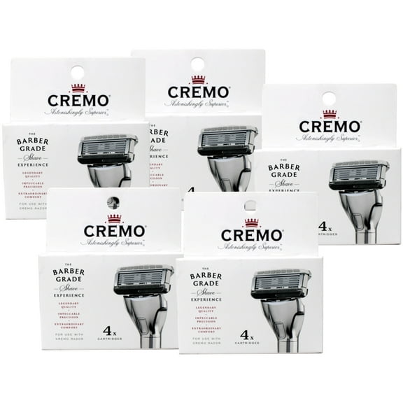 Cremo 5-Blade Barber Grade Mens Razor Cartridge Refills 4 Count - 5 Pack