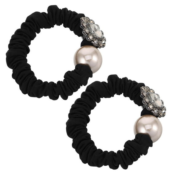 AURARMLET 2-Pack Black Rhinestone Hair Ties Cloth Hair Ropes for Women and Girls Any Occasion