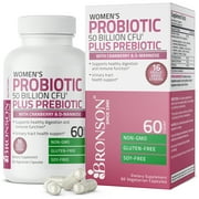 Bronson Women's Probiotic 50 Billion CFU + Prebiotic with Cranberry & D-Mannose - Healthy Digestion, Immune Function and Urinary Tract Support, Non-GMO, 60 Vegetarian Capsules