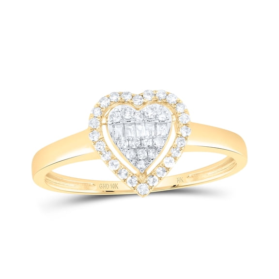 10kt Yellow Gold 1/5 Cttw Natural Diamond Fashion Heart Wedding Engagement Anniversary Ring, Women Size: 5-9