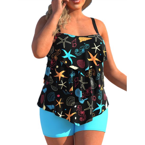 Cilcicy Plus Size Two Piece Swimsuits for Women Tankini Bathing Suits