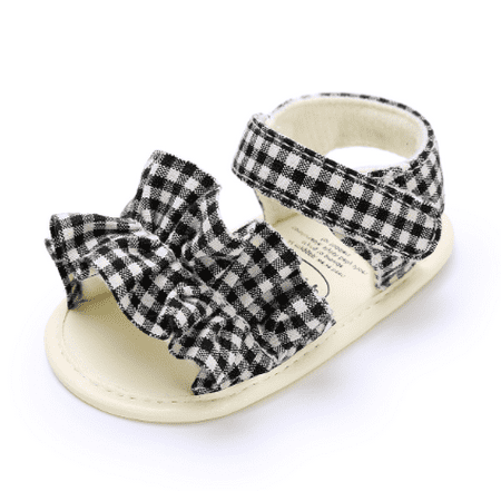 

Baby Fashion Sandals Polka Dot Plaid Bowknot Decorated Casual Flat Breathable Walking Shoes