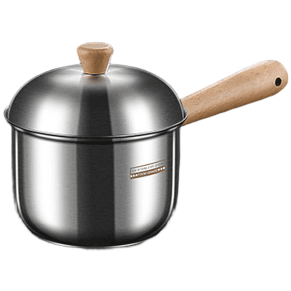 304 Stainless Steel Milk Pot With Lid 400Ml 800Ml Uncoated Beech Wood Handle