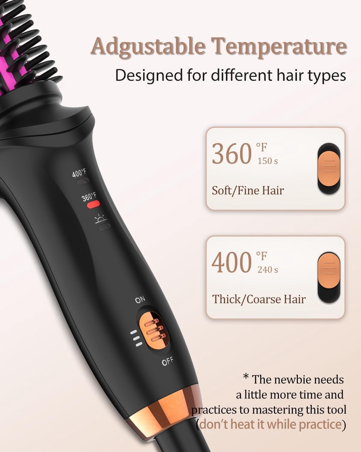 Curling Iron Brush for Short Long Hair, Hair Curling Brush Long Barrel Tourmaline Ceramic, Dual Voltage Curling Brush Iron with Anti-Scald Bristles (Black)