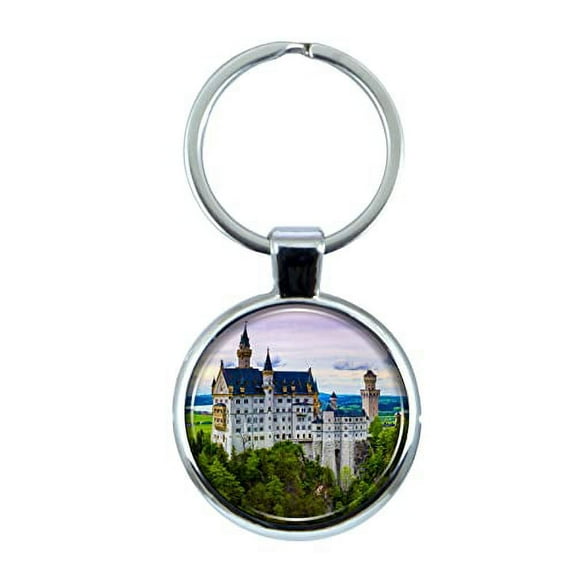 Neuschwanstein Germany Keychain with Epoxy Dome and Metal Keyring