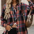 thumbnail image 7 of Women's Plaid Jackets 2025 Fall Outfits Cotton Clothings Long Sleeve Shirts Jacket Business Lapel Work Blouses Casual Basic Top with Pocket, 7 of 7