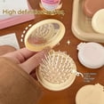 thumbnail image 3 of 1PC Apricot Color Mini Cute Comb & Mirror Set,Round Portable Air Cushion Massage Comb with Foldable Pocket Mirror,Compact Hair Styling Tool for Women & Girls., 3 of 8