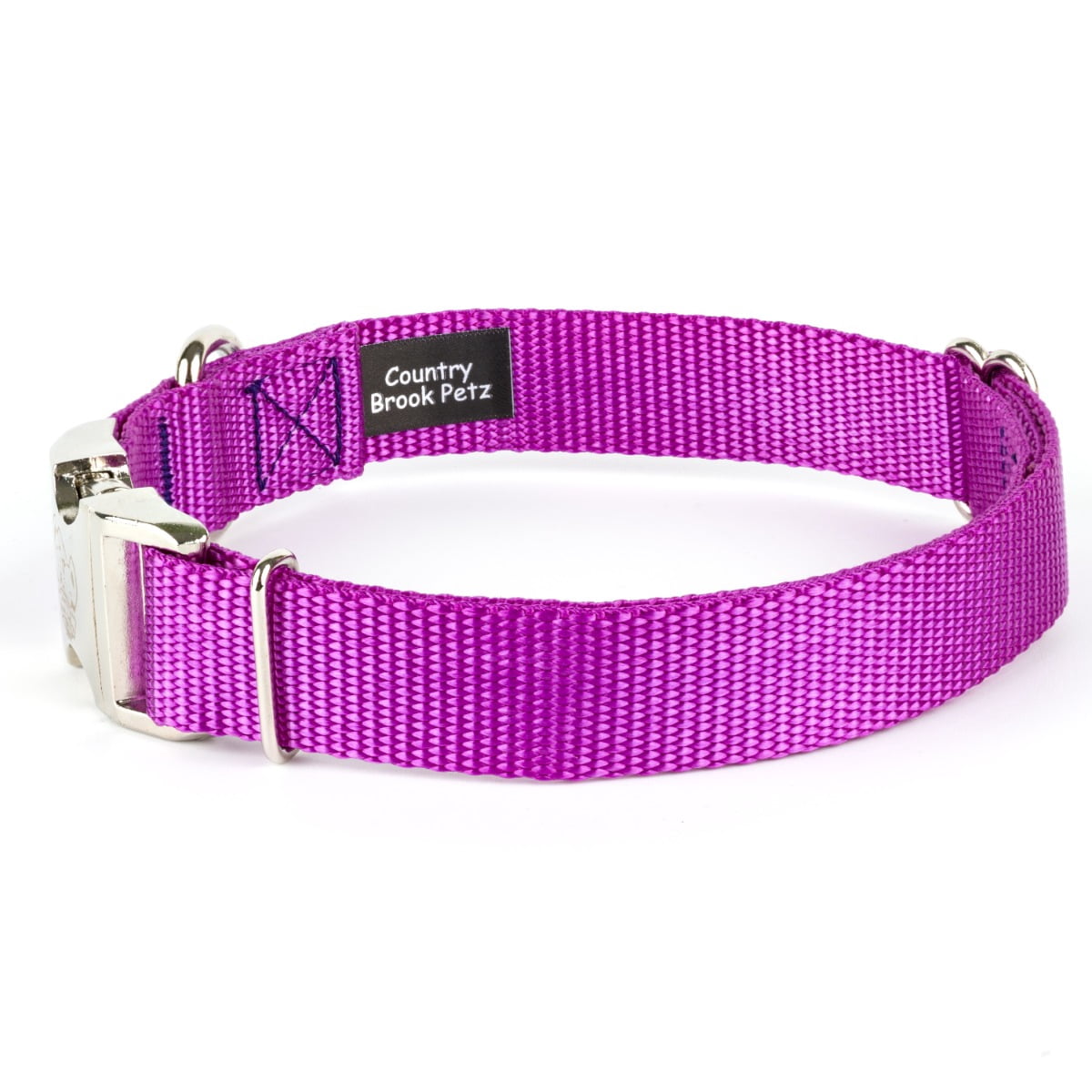 Country Brook Petz® Premium Nylon Dog Collar and Leash Set for Small Medium Large Dogs (Medium, 3/4 Inch, Bright Purple)