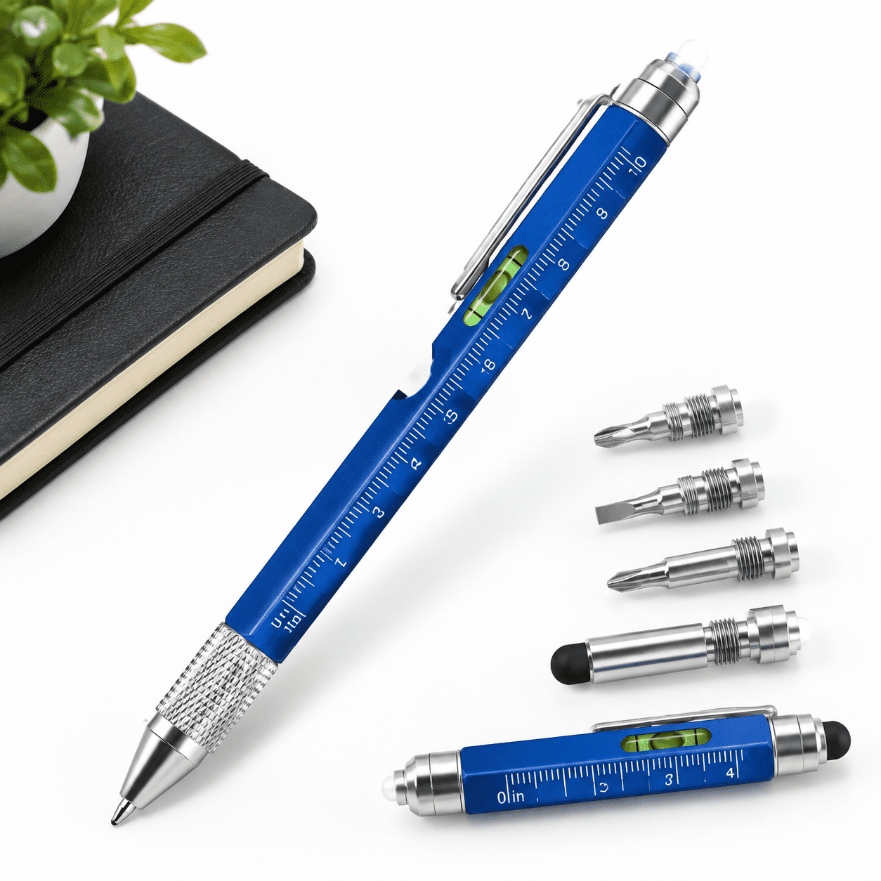 Blue 9-in-1 Multitool Pen with LED Light Multi-Function Aluminum Tool Pen