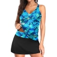 thumbnail image 4 of ZANKLEY Womens Two Piece Tankini Swimsuit with Skirt Tummy Control Modest V Neck Ruched Bathing Suit for Beach Vacation, 4 of 11