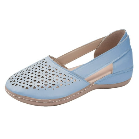 CHOII 50% off Clearance Fashion Sandals Female Package Head Hollow Flat Bottom Women s Shoes Breathable Non-slip Sandals Slight Wedge Cushionaire Sandals Summer Sandals for Women 2024 Light Blue/5