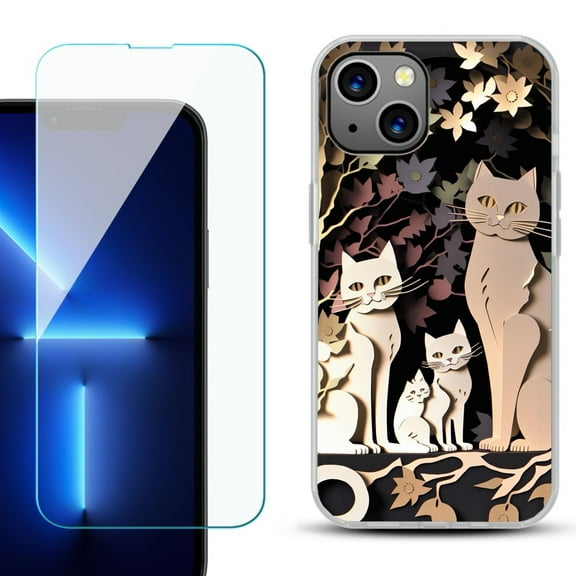 OneToughShield ® for iPhone 13 Shockproof Phone Case, with Tempered Glass Screen Protector - Cat Craft